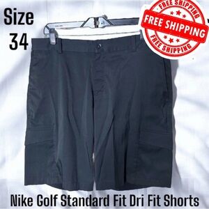 NIKE Dri Fit Golf Shorts Black Men’s Size 34 Flat Front 10” Inseam FREE SHIPPING